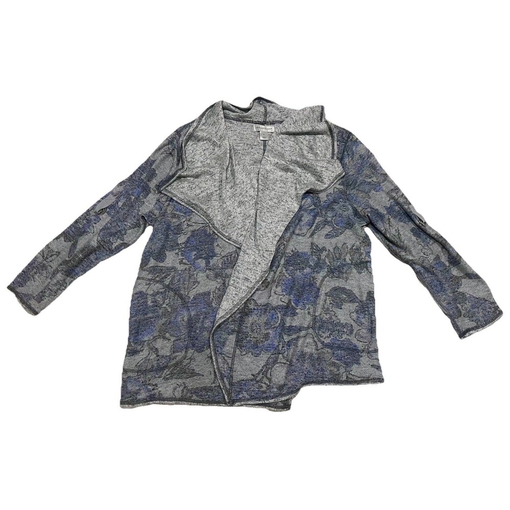Christopher & Banks Rayon Blend Waterfall Open Front Sweater XL Blue Grey Floral - Picture 3 of 6